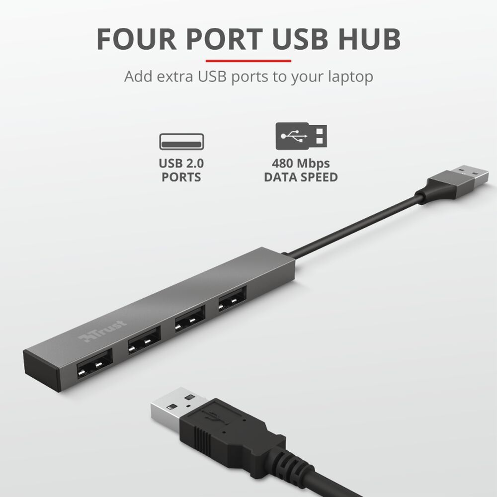 Hub Usb Trust Halyx 4 Puertos Usb 2.0 Flat Aluminium High Speed image number 4.0