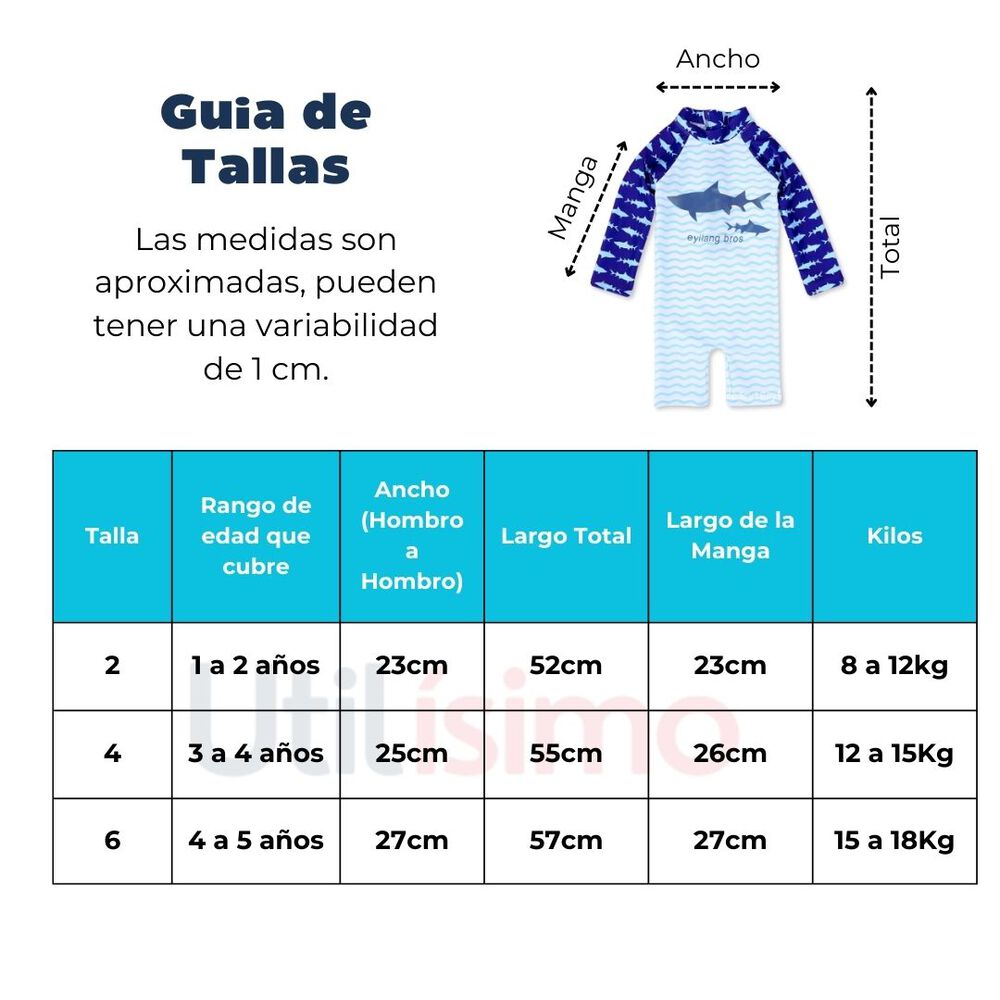 Traje De Baño Enterito Manga Larga Niño Jump Kids Azul Tiburon image number 1.0