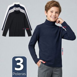 Pack 3 Poleras Camisetas Polar Primera Capa Beatle Manga Larga Colores Surtido Ni&ntilde;o