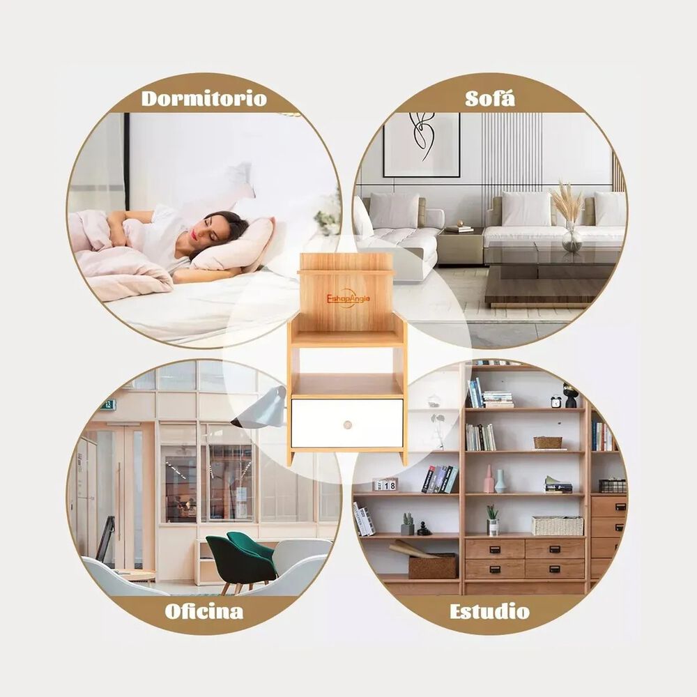 Velador Mesa Noche 3 Niveles Cajón Almacenamiento Estilo image number 3.0