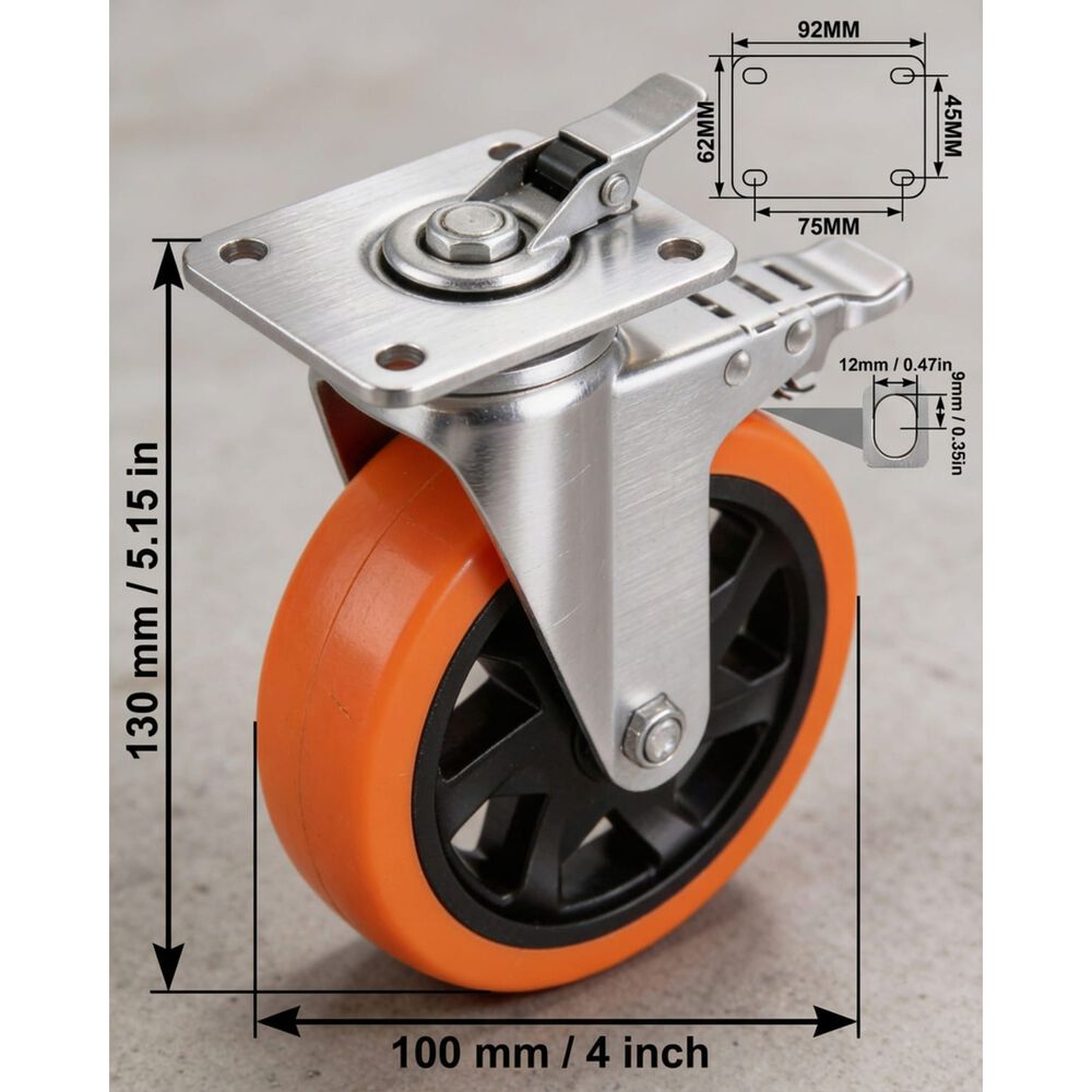 Set X4 Ruedas De 4 Pulgada Giratoria Para Muebles Con Frenos image number 1.0
