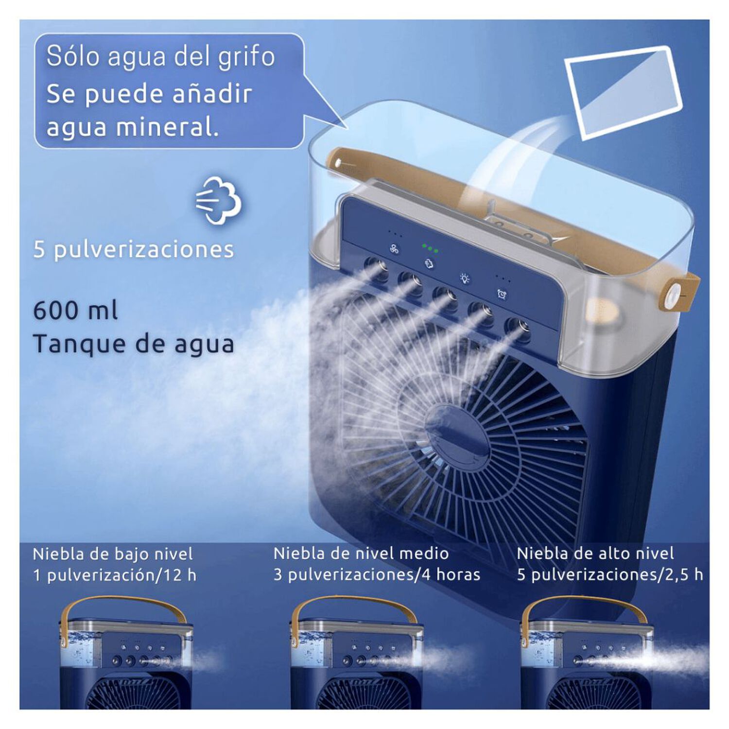 Climatizador Port&aacute;til Fr&iacute;o 4 En 1 Ventilador Humificador Enfriador Lampara Led 220v Usb Azul image number 1.0