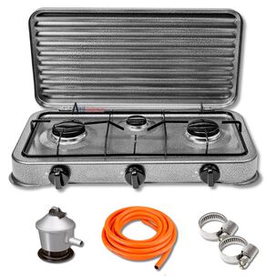 Cocinilla Encimera A Gas 3 Platos Gris + Kit De Instalaci&oacute;n
