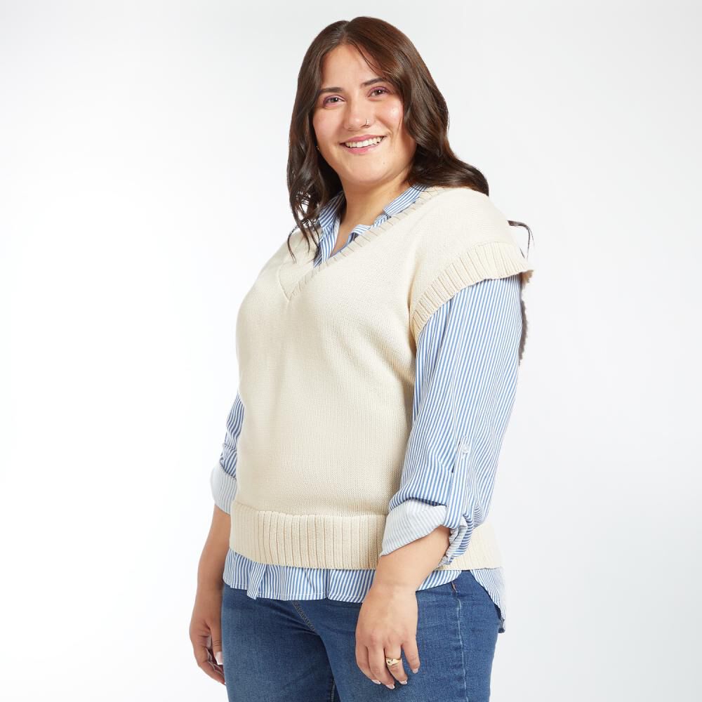 Sweater Talla Grande Regular Sin Mangas Cuello V Mujer Sexy Large image number 2.0