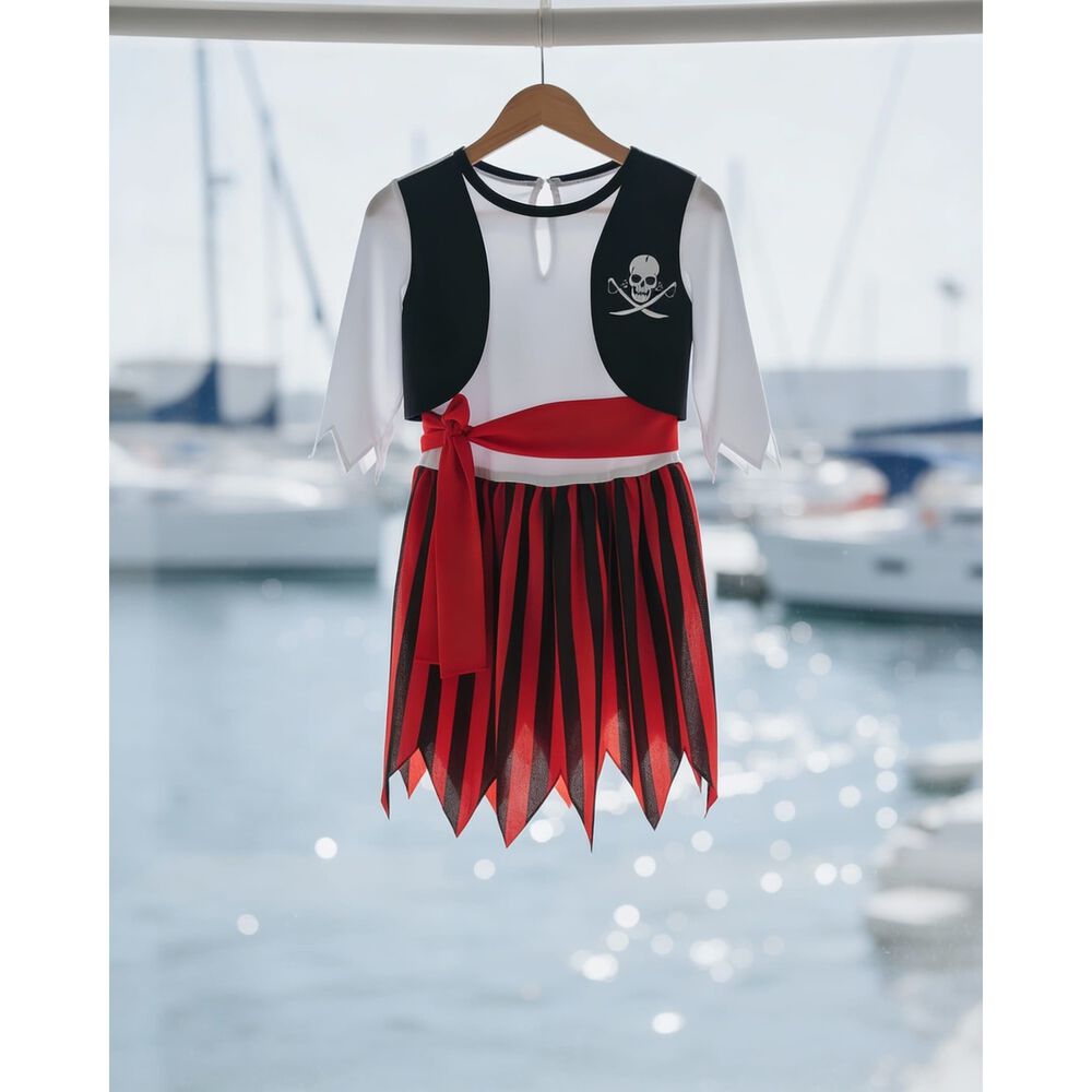 Disfraz Infantil Pirata Para Ni&ntilde;a Chile - Traje Completo Con Falda Roja, Blusa Blanca Y Chaleco Negro image number 3.0