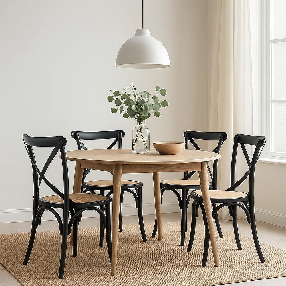 Pack De 4 Sillas Crossback Madera Rattan Negras image number 1.0