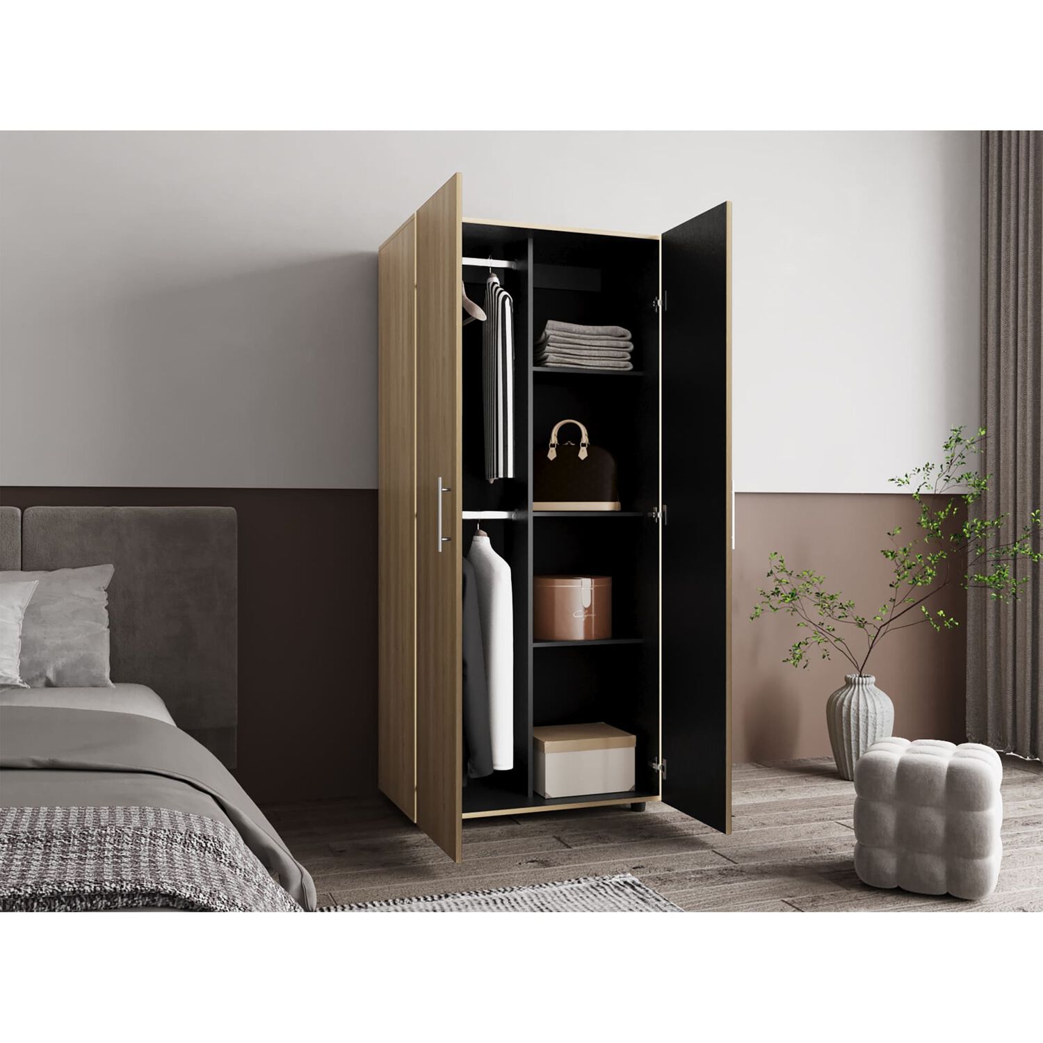 Closet 2 Puertas Fm Melamina Caf&eacute; Claro Y Blanco 180x80x48 Cm image number 5.0