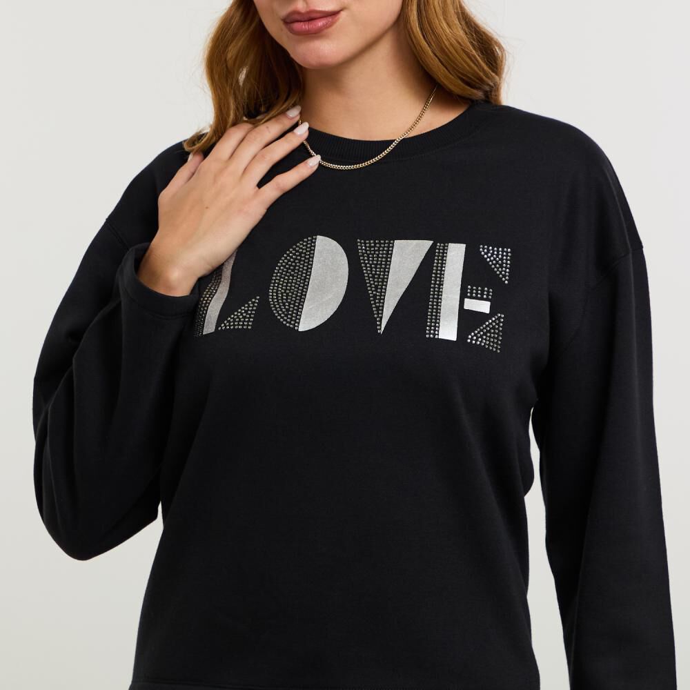 Poler&oacute;n Estampado Aplicaci&oacute;n Folia Y Strass Cuello Redondo Mujer Kimera image number 4.0