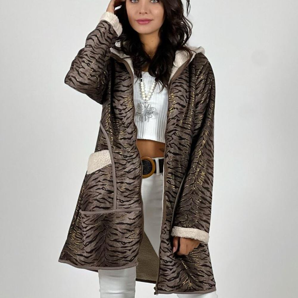 Chaqueta Gamuza Con Chiporro Print Cebra image number 1.0
