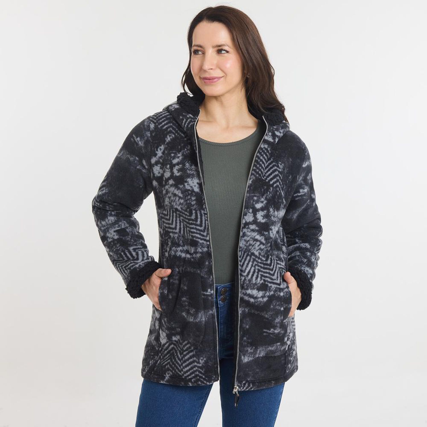 Chaqueta Print Regular Cuello Alto Con Capucha Mujer Geeps image number 0.0