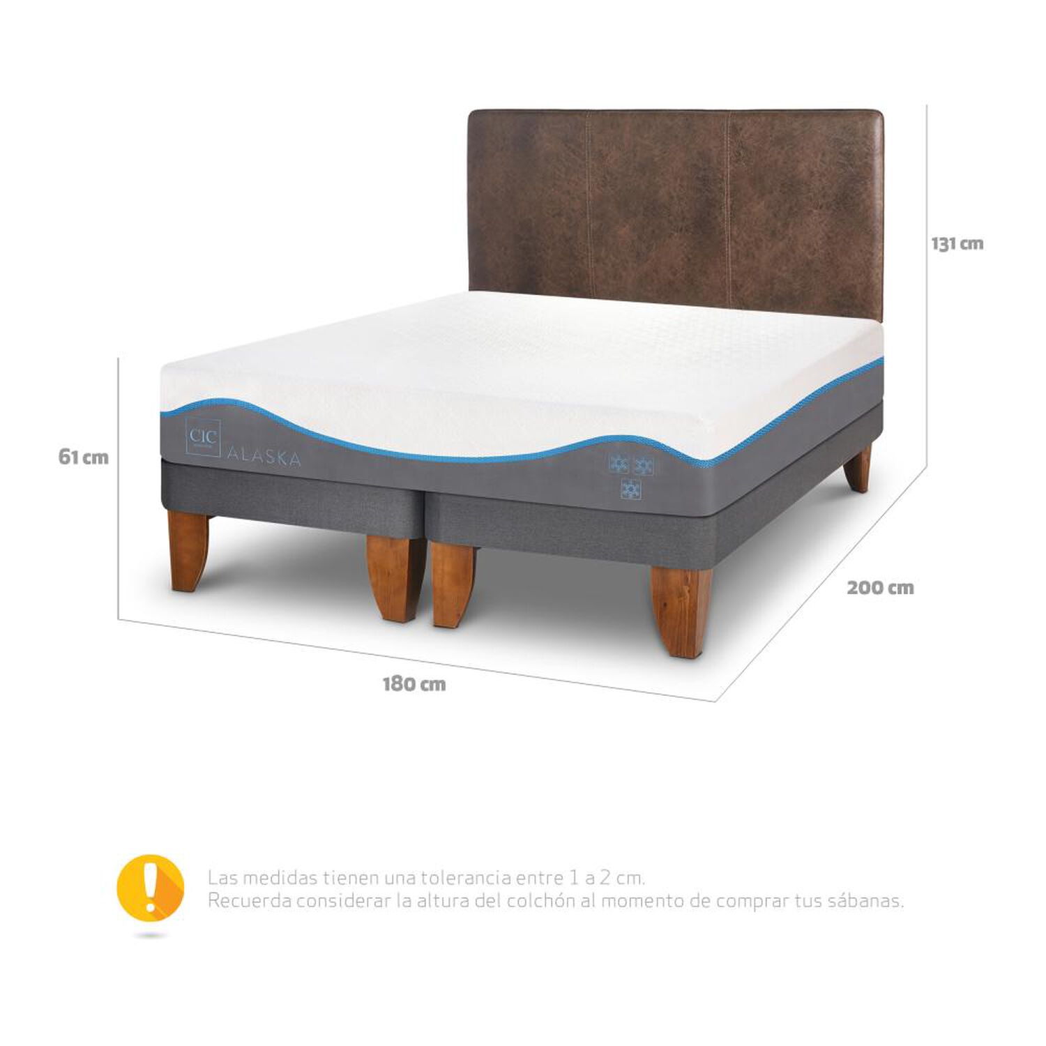 Cama Europea Cic Alaska / King / Base Dividida + Respaldo image number 2.0