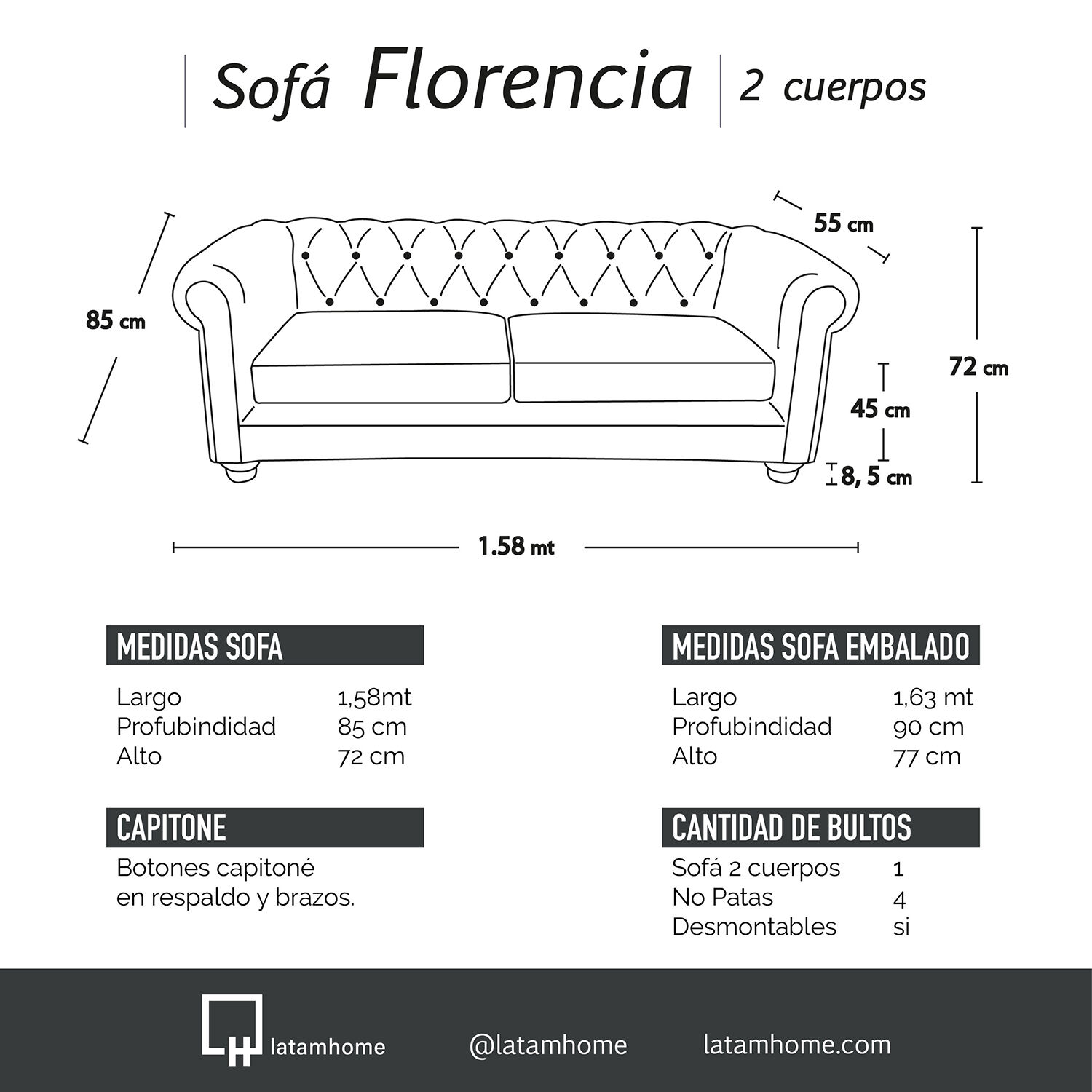 Sofa Florencia 2 Cuerpos Tela Velvet Palo Rosa image number 3.0