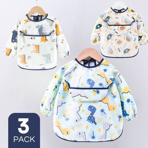 Pack 3 Babero Delantal Impermeable Manga Larga Bebe Y Ni&ntilde;o