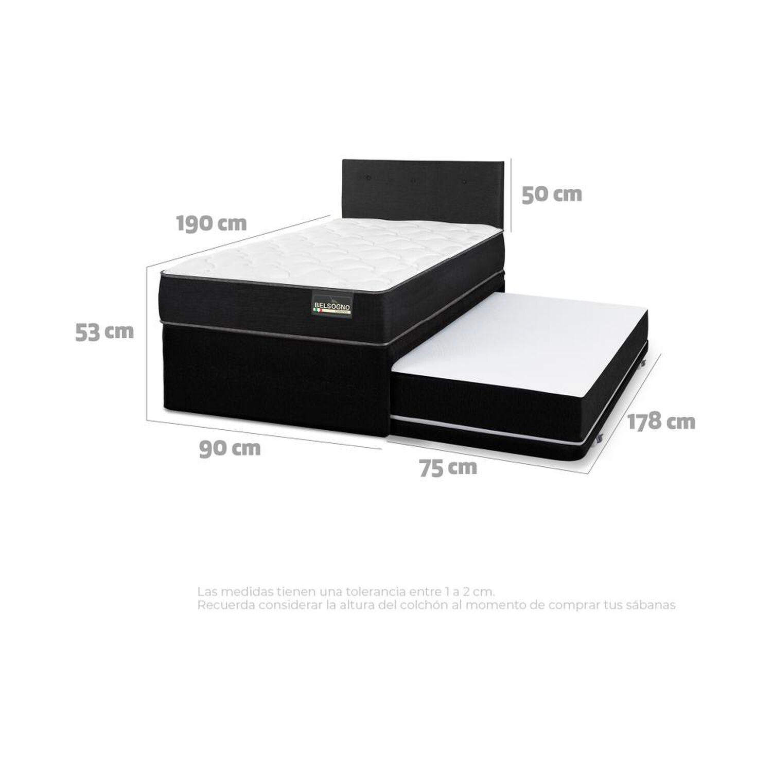 Cama Nido Belsogno One Black / 1 Plaza / Base Normal image number 2.0