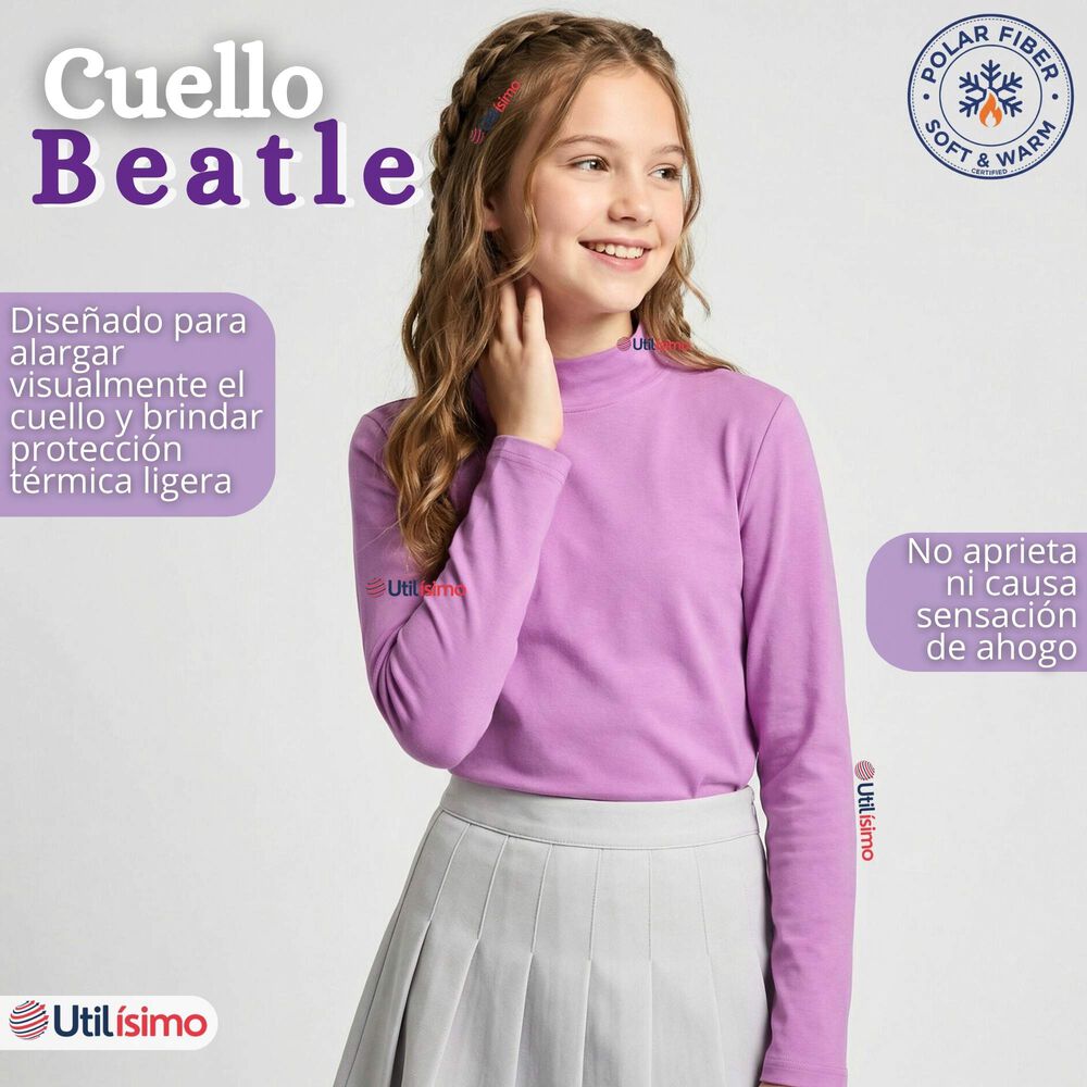 Polera Camiseta Polar Lila Primera Capa Cuello Beatle Manga Larga Ni&ntilde;a image number 5.0