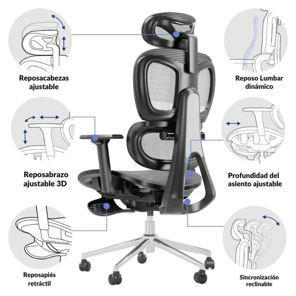Silla Oficina Élite Ergonómica Soporte Lumbar Cervical Ajustable image number 5.0