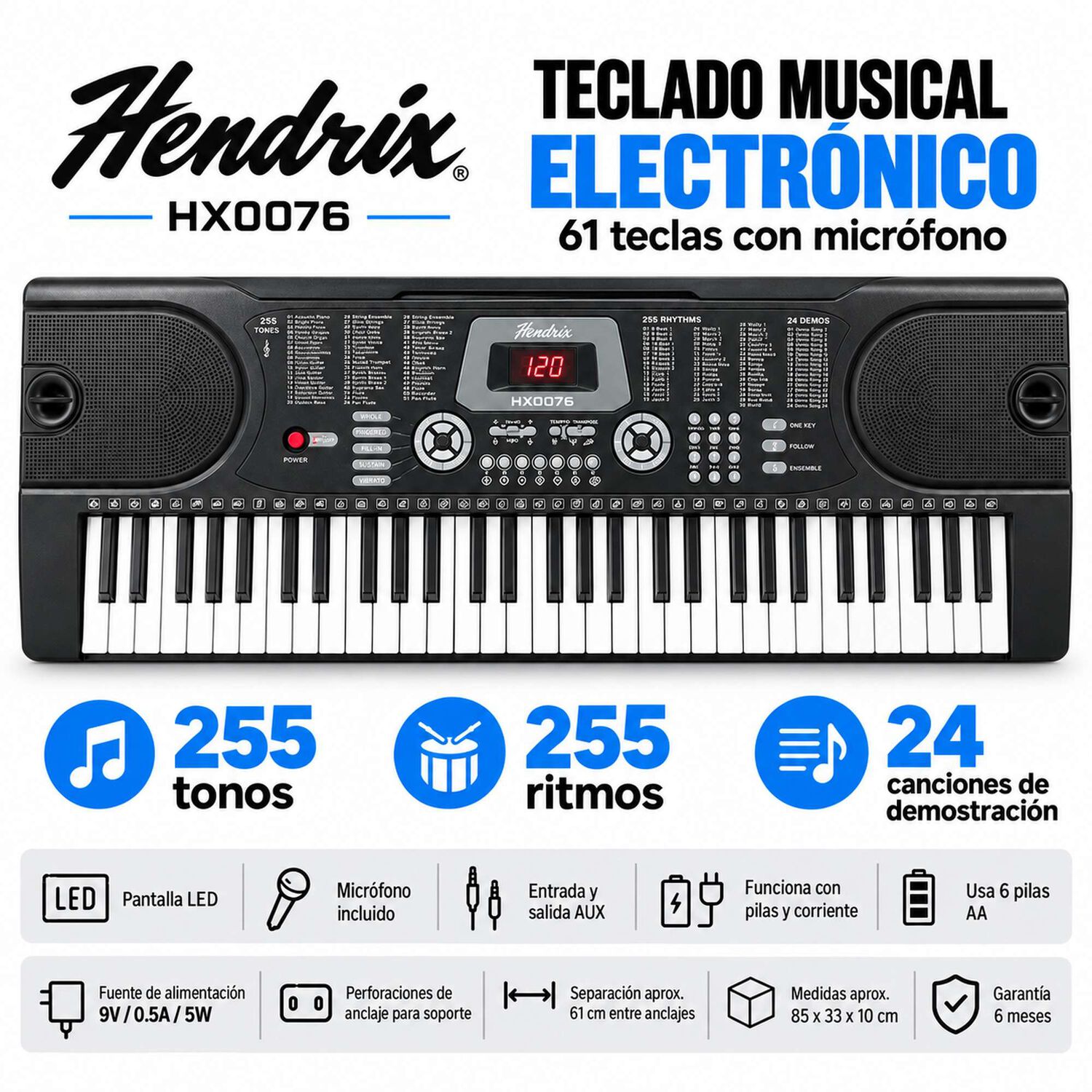 Teclado Musical De 61 Teclas - Piano Electr&oacute;nico image number 6.0