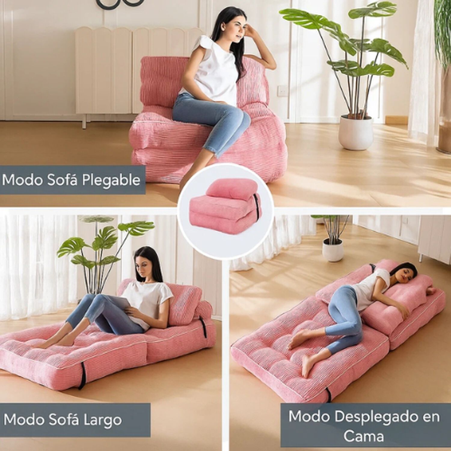 Silla Sof&aacute; Cama 190x85cm Puff Plegable Acolchada Hogar image number 2.0
