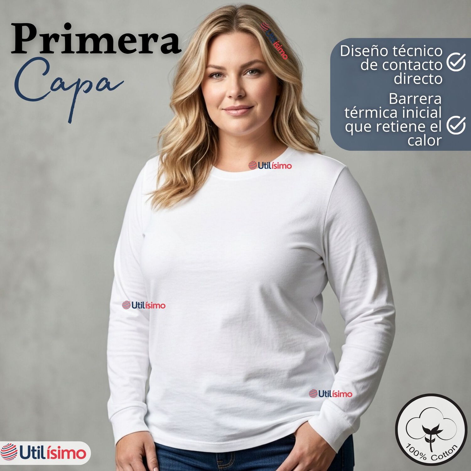 Pack 3 Camisetas Poleras Algod&oacute;n Manga Larga Cuello Redondo Primera Capa Mujer image number 3.0