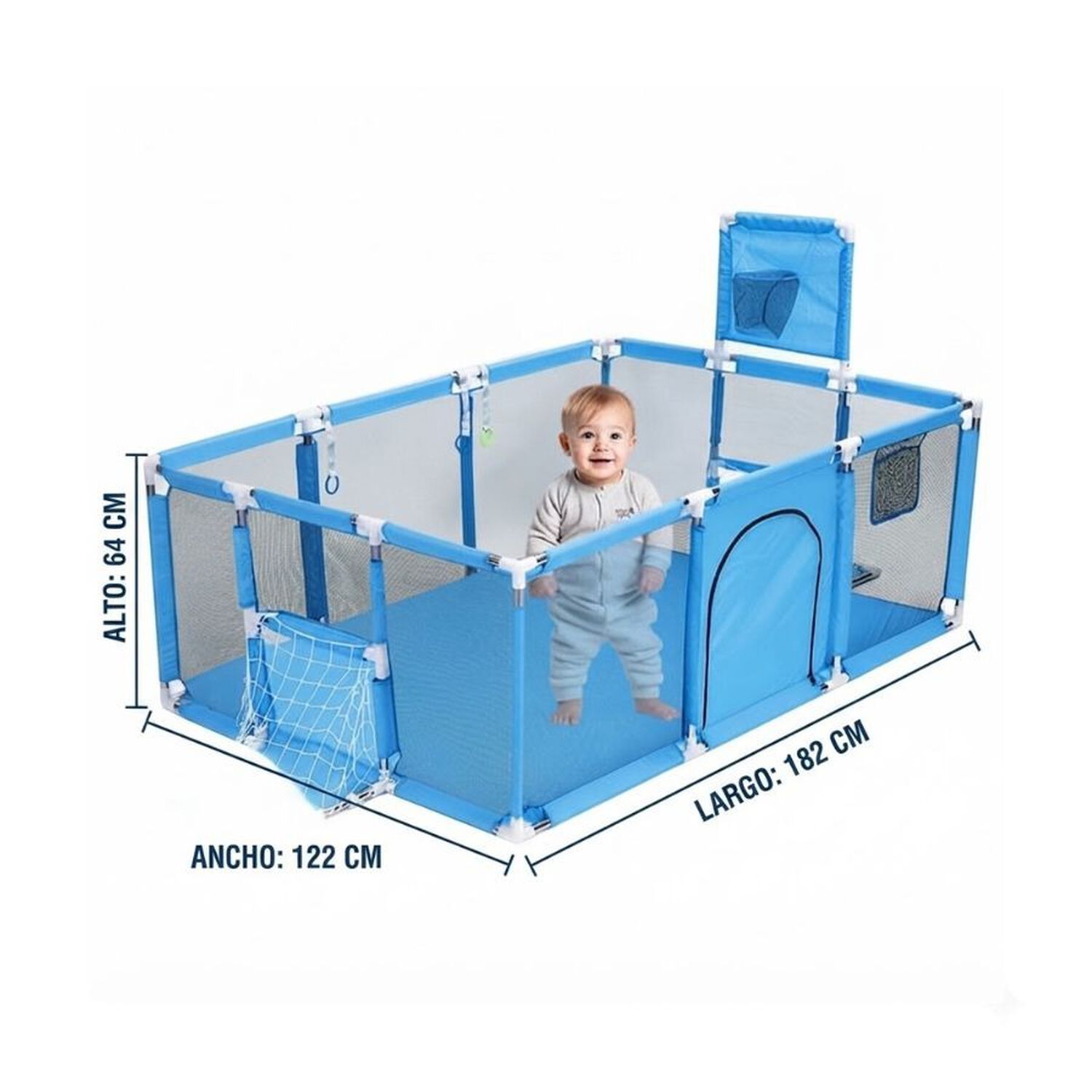 Parque De Juegos Para Beb&eacute;s Corral Malla Plegable Azul image number 3.0