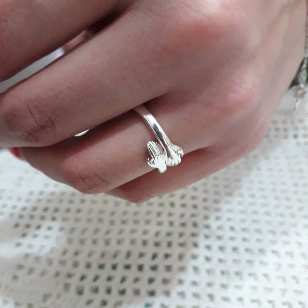 Anillo Abrazo Plata Real Sterlina 925 Abrazo Amor Joyeria Fina Retro Anillo De Moda/talla 9 image number 3.0