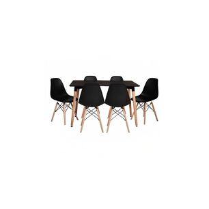 Comedor Mesa Rectangular Negra + 6 Sillas Eames Negras