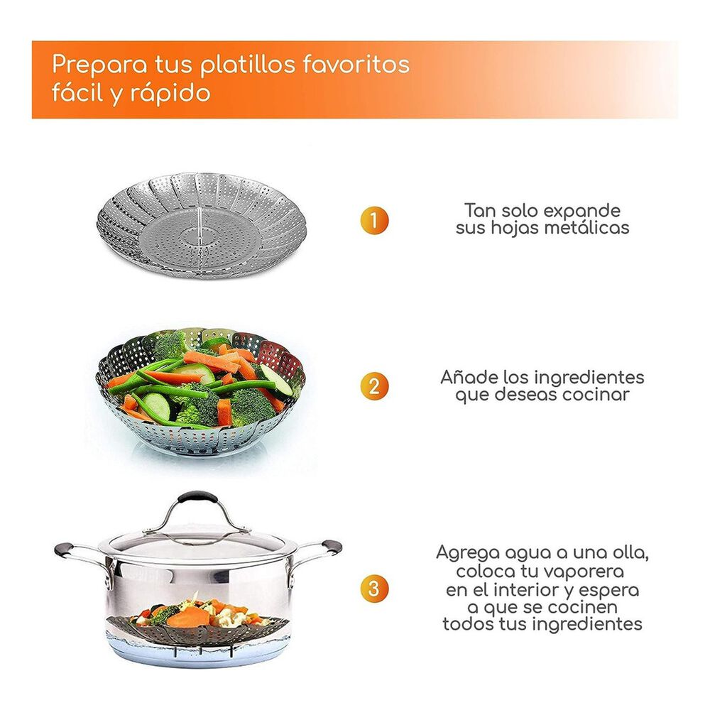 Vaporera Plegable Plateada 21 Cm Cocción Saludable image number 3.0