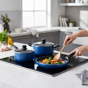 Bateria De Cocina Juego De Ollas 6 Piezas Modelo Royal Blue Azul