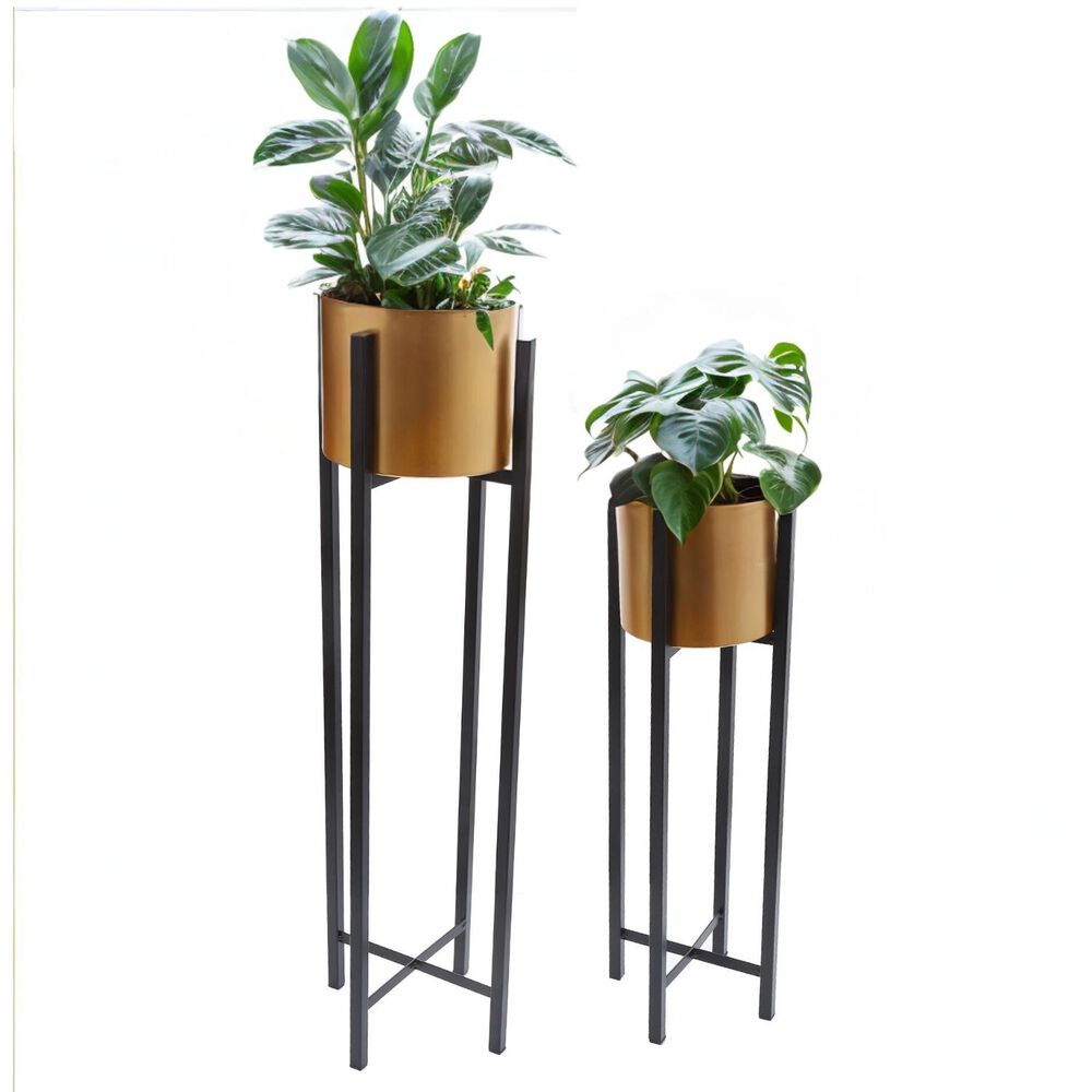 Set 2 Maceteros Con Pedestal Dorados image number 2.0