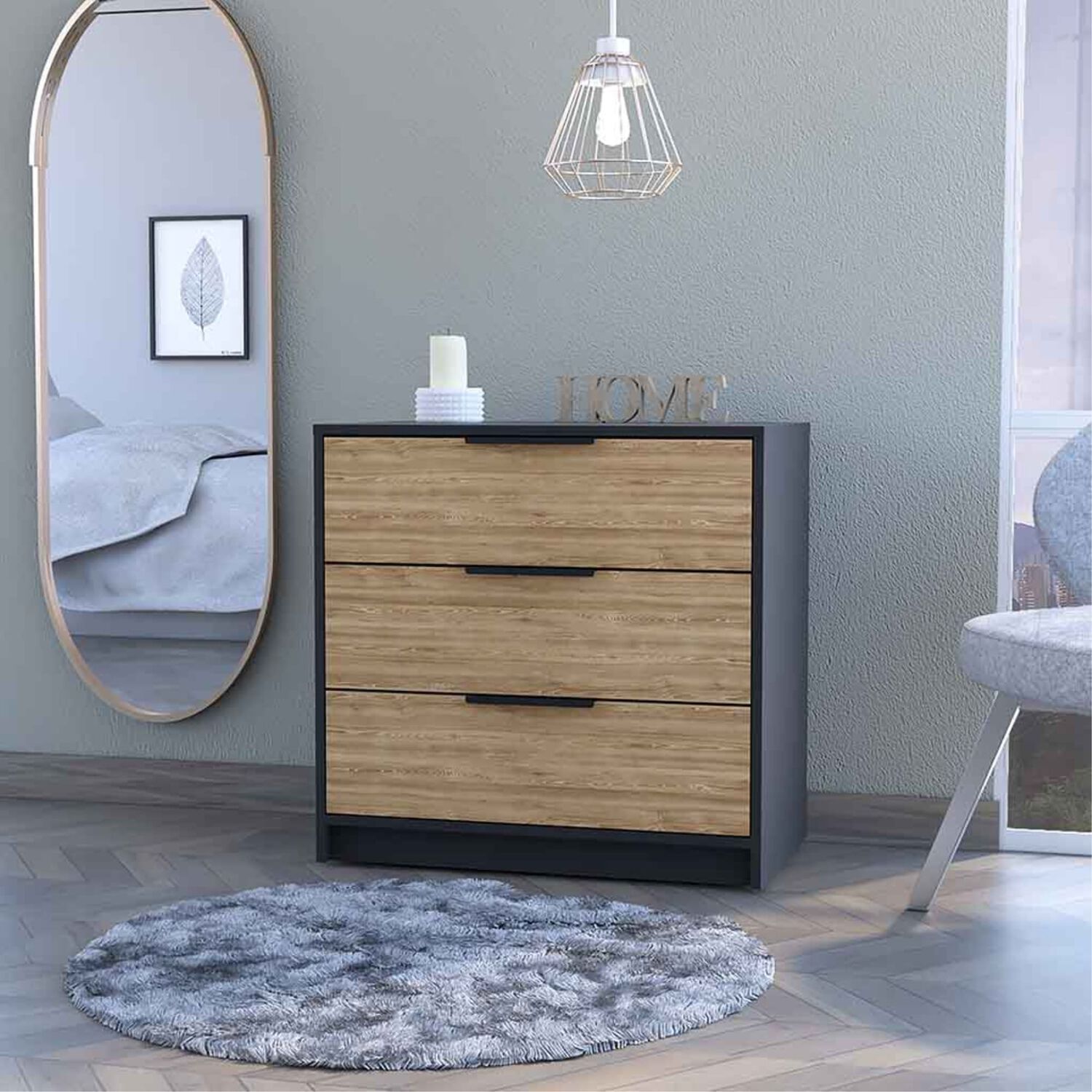Comoda 3 Cajones Fm-001n - Negro / Cafe Claro image number 4.0