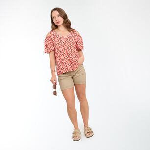 Blusa Manga Corta Con Hombos Descubiertos Cuello V Mujer Geeps