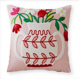 Funda Cojin Bordada 45x45 Cm Florero Rosado