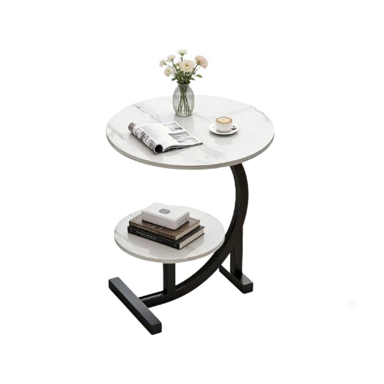 Mesa Auxiliar En Forma De C Redonda De 2 Niveles Living Blanca image number 0.0