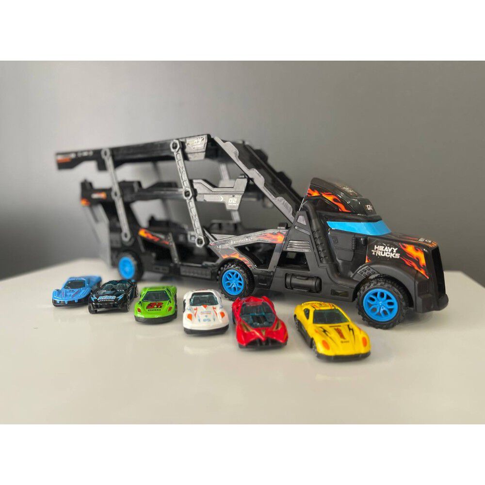 Juguete Camión De Doble Rampa Porta Autos Con 6 Carros image number 6.0