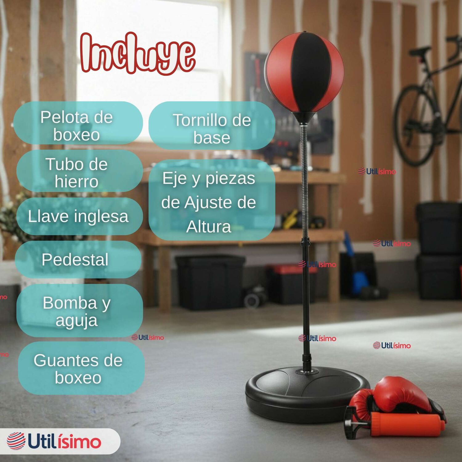 Set De Boxeo Punching Ball Altura Ajustable Con Guantes Y Bomba Para Ni&ntilde;os image number 4.0