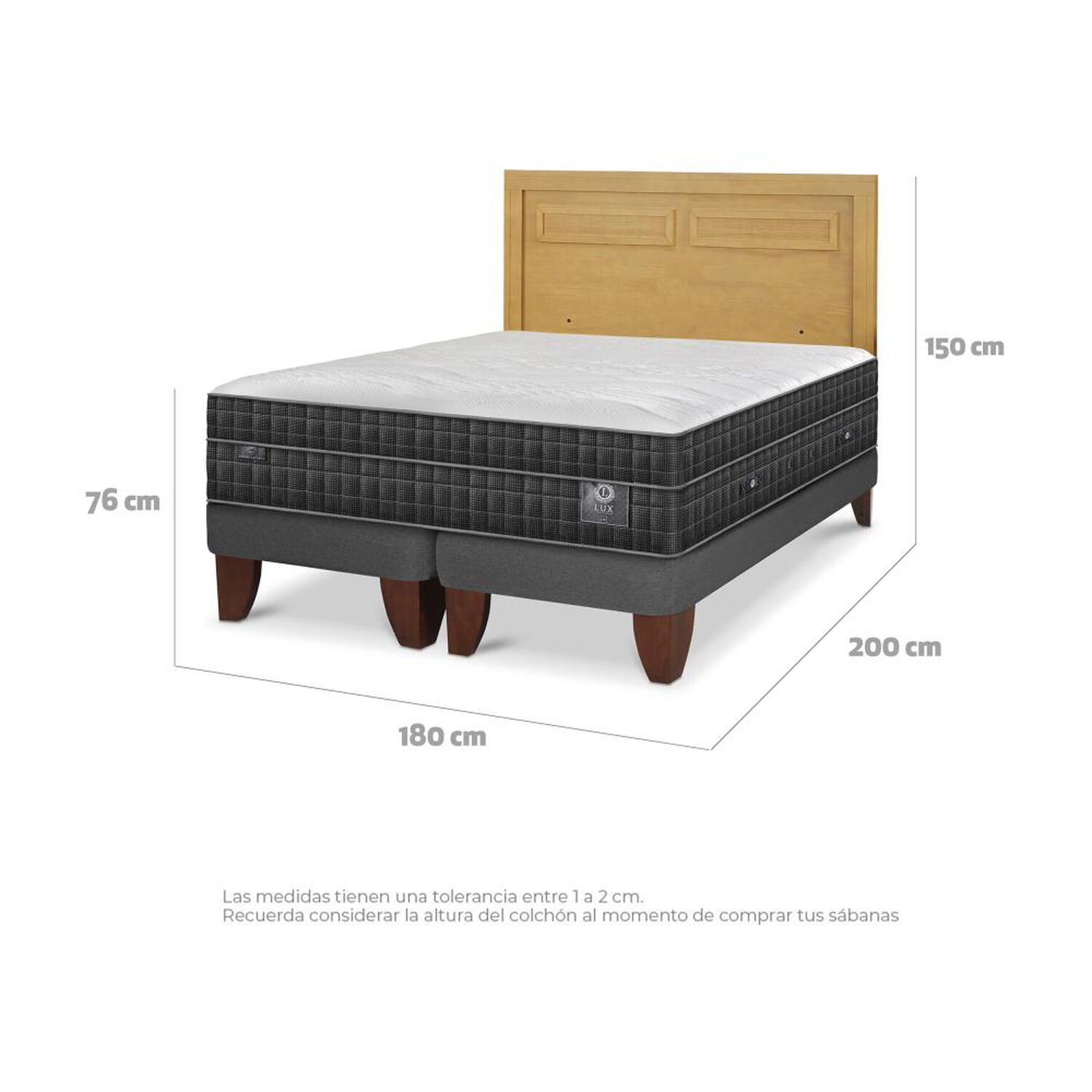 Cama Europea Cic Lux / King / Base Dividida + Respaldo image number 3.0