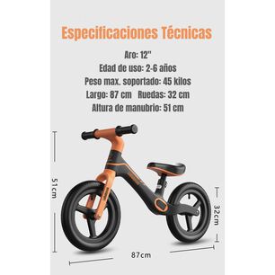 Bicicleta De Equilibrio 2-6 A&ntilde;os Aro 12 Lubabycas Naranja
