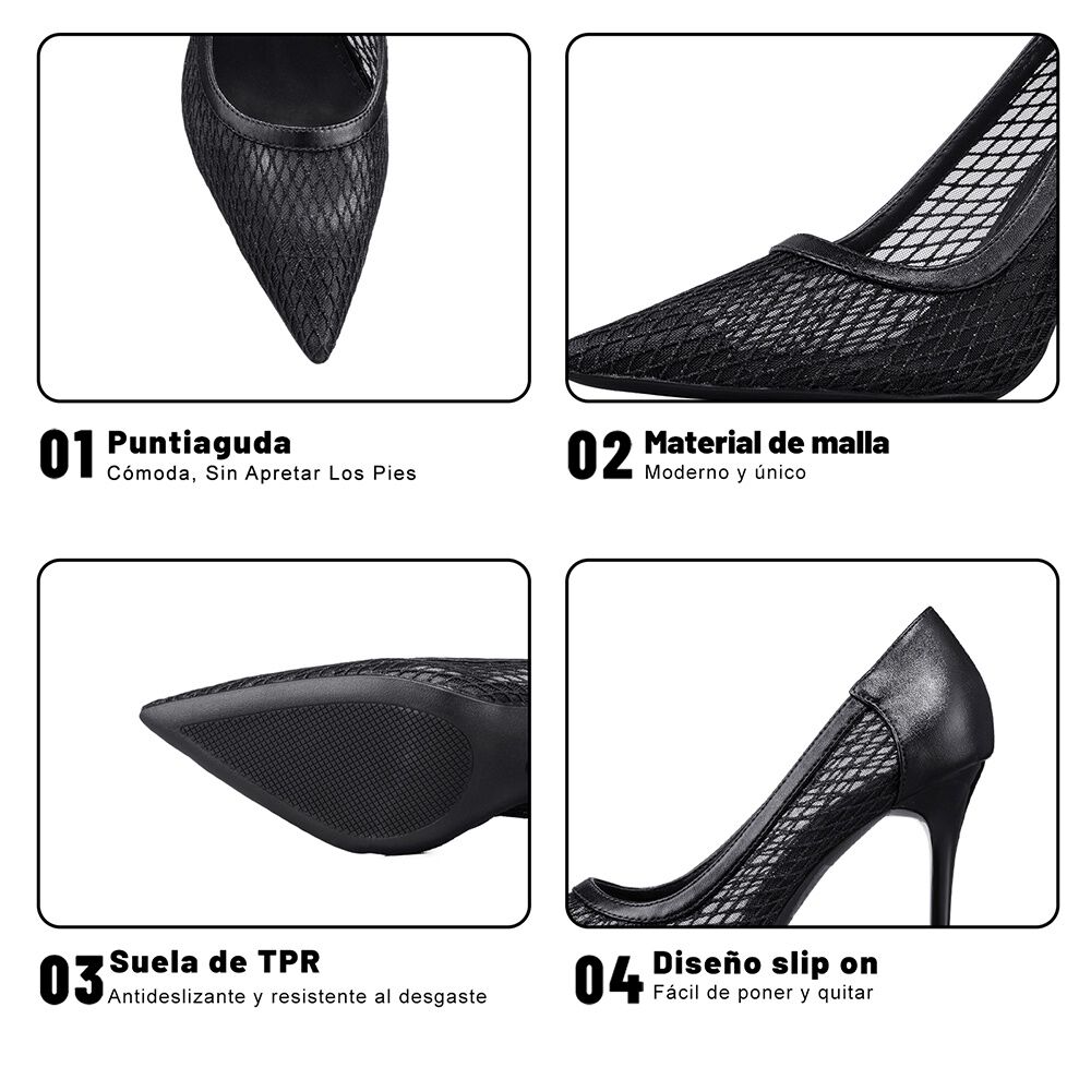 Zapato Taco Alto Elegante Malla Moda Mujer Weide Ghe36 image number 8.0