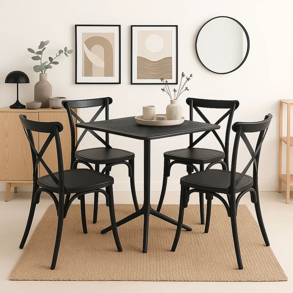 Mesa Restaurant 80x80 Polipropileno + 4 Sillas Crossback Danubio - Negra image number 2.0