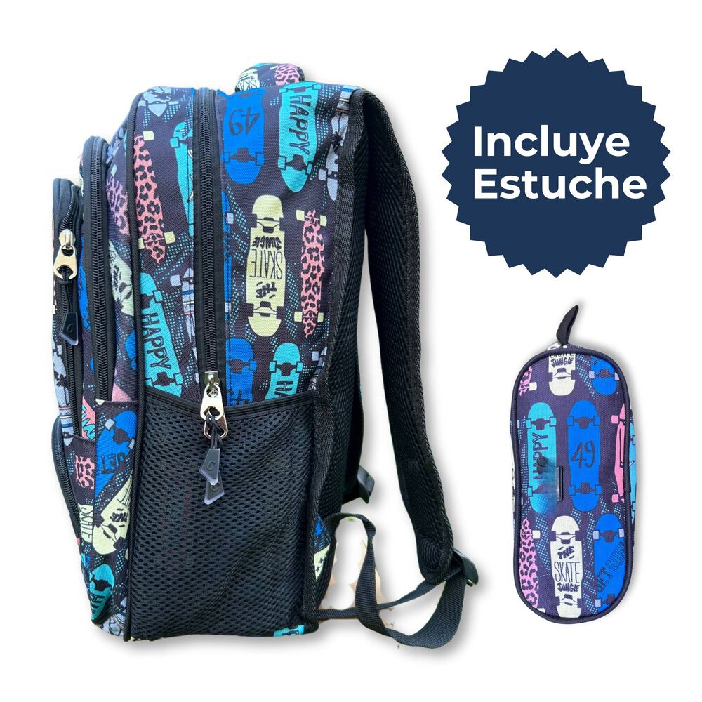 Mochila Escolar Con Estuche 43cm Diseño Estampado Surtido Dark Blue image number 2.0