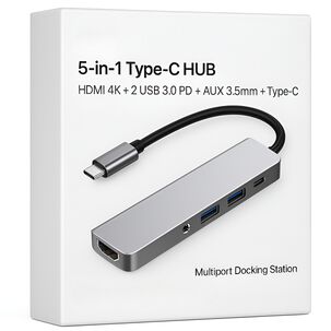 Adaptador Hub Usb-c Multipuertos 5 En 1 (hdmi, Jack, Usb, Usb C)