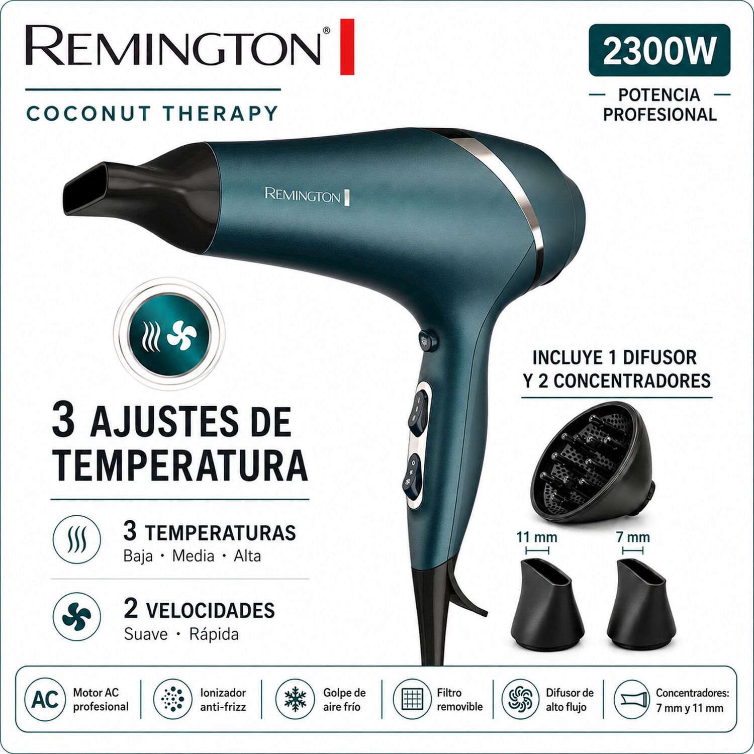 Secador Remington Coconut Therapy Ionizador Premium 2300w image number 5.0