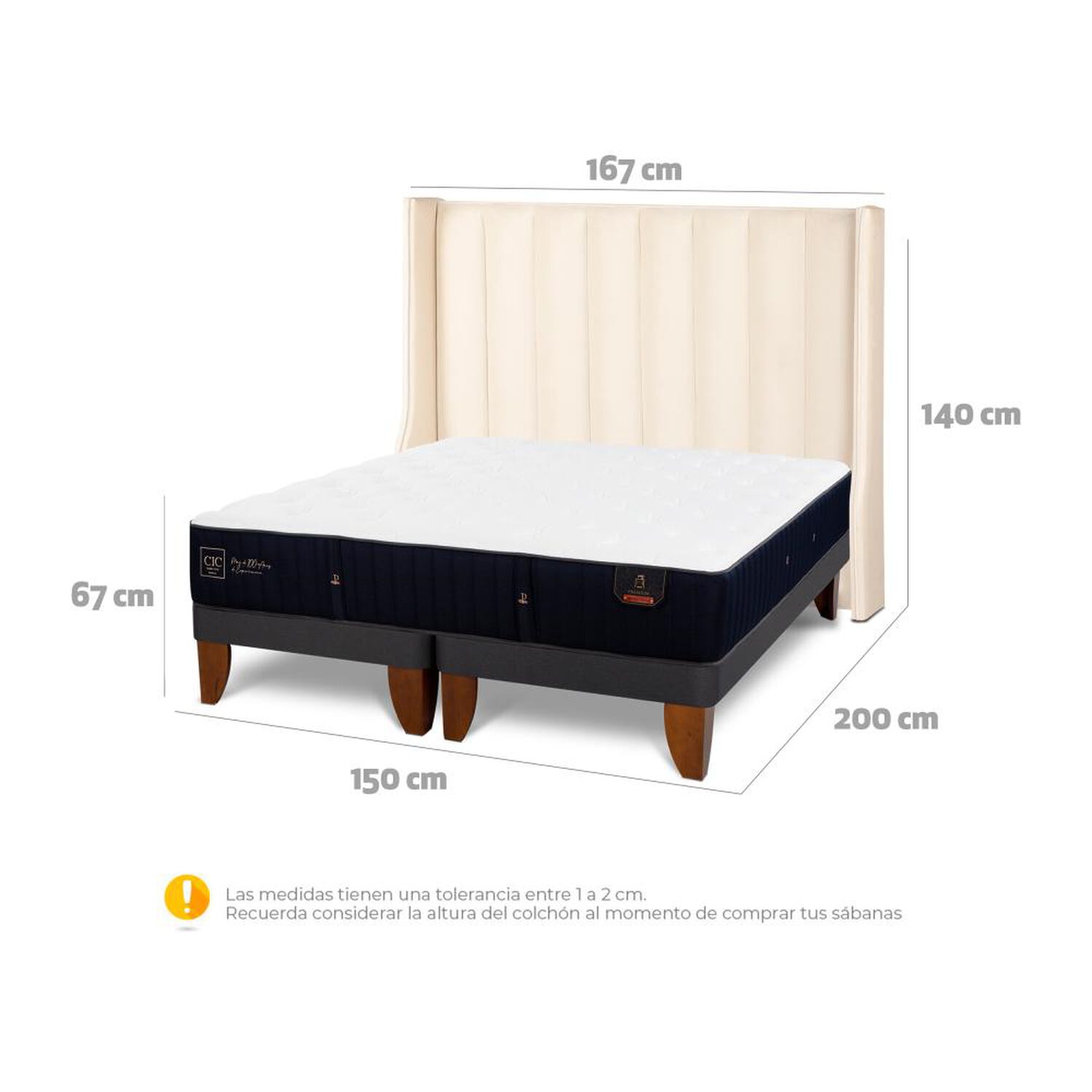 Cama Europea Cic Premium / 2 Plazas / Base Dividida + Respaldo image number 6.0