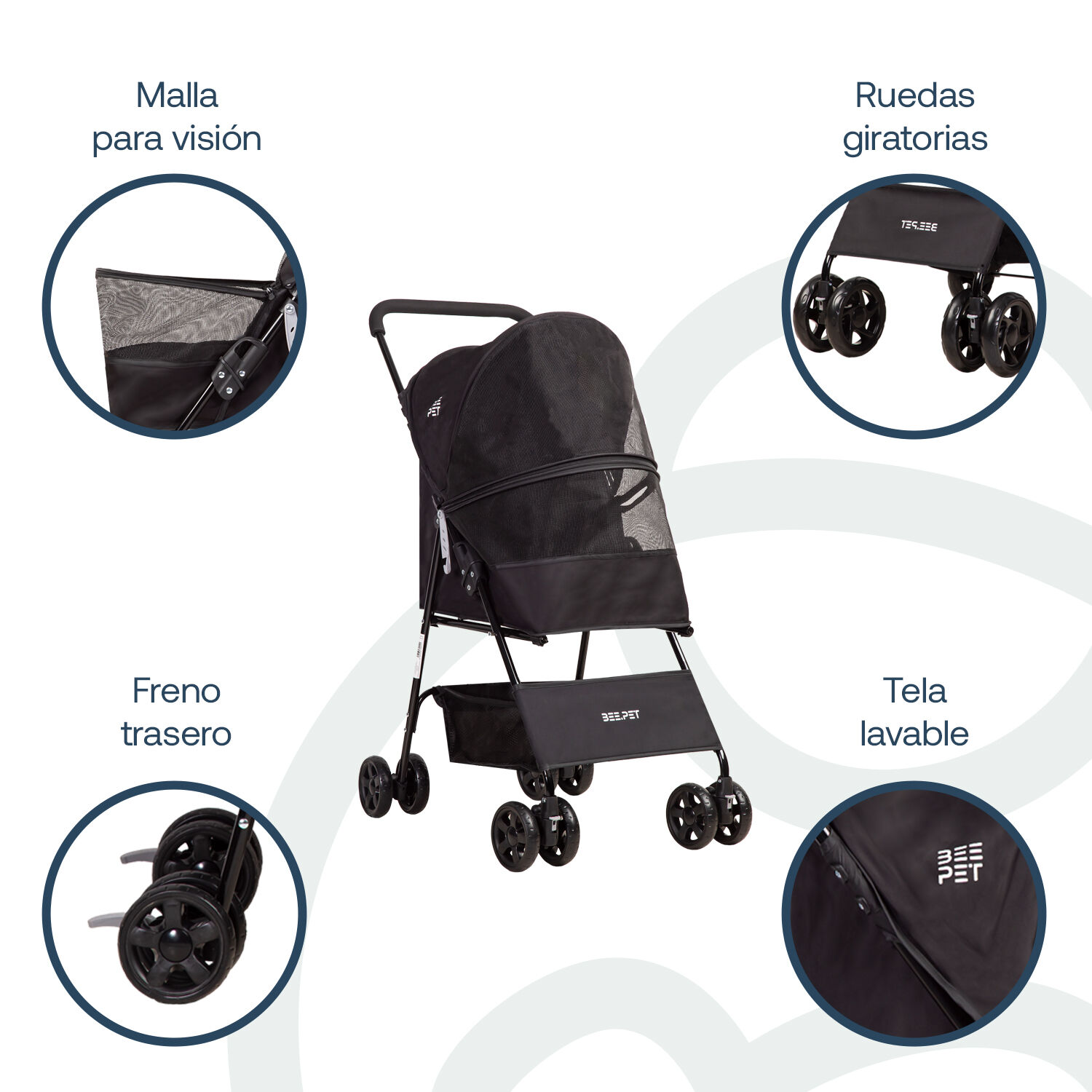 Coche Mascota Plegable Light Perro Gato Negro Beepet Bebesit image number 2.0