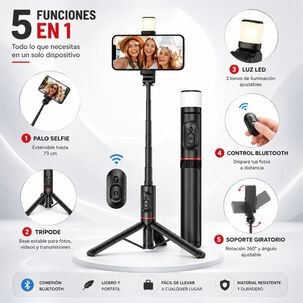 Palo Selfie Tr&iacute;pode Bluetooth Control Remoto Luz Led