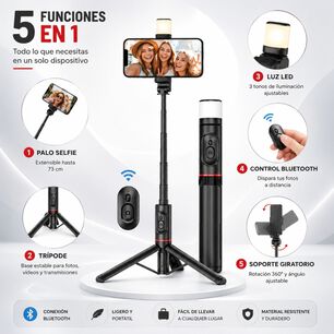 Palo Selfie Tr&iacute;pode Bluetooth Control Remoto Luz Led
