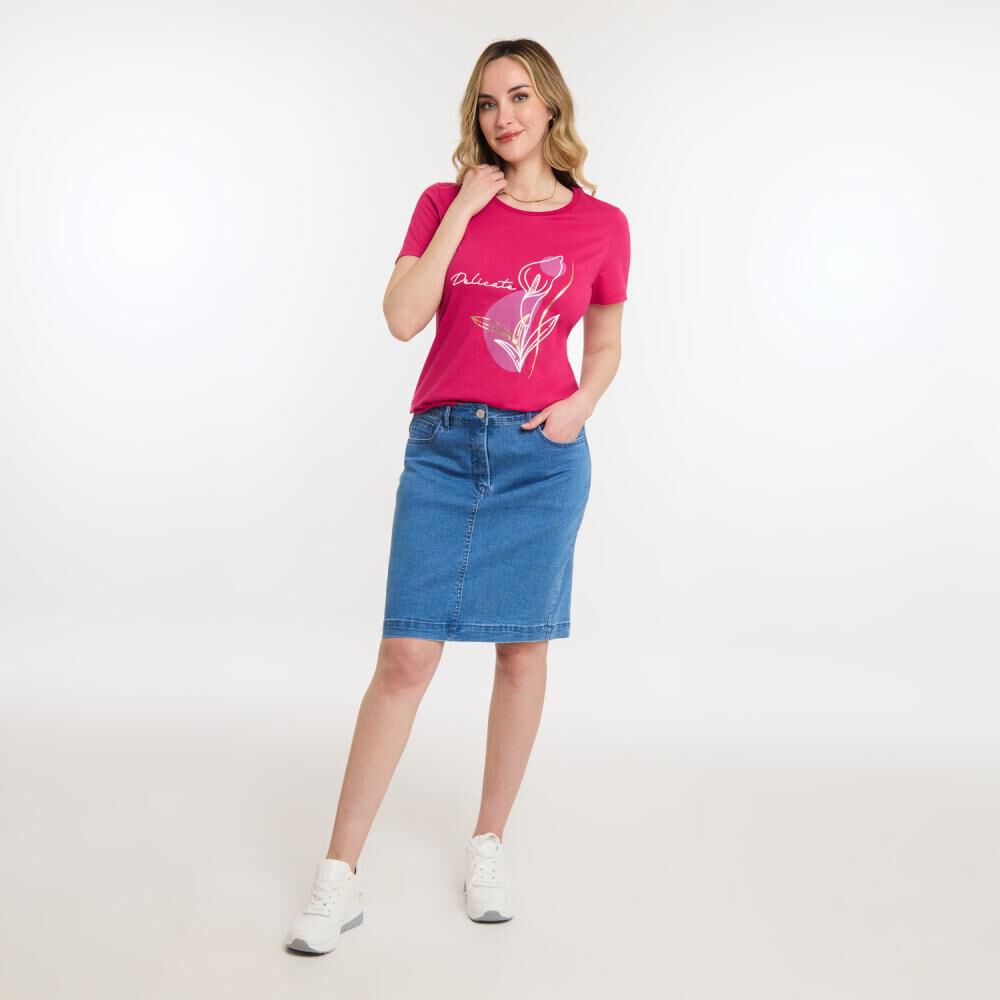 Polera Lisa Estampado Delantero Manga Corta Cuello Redondo Mujer Geeps image number 1.0