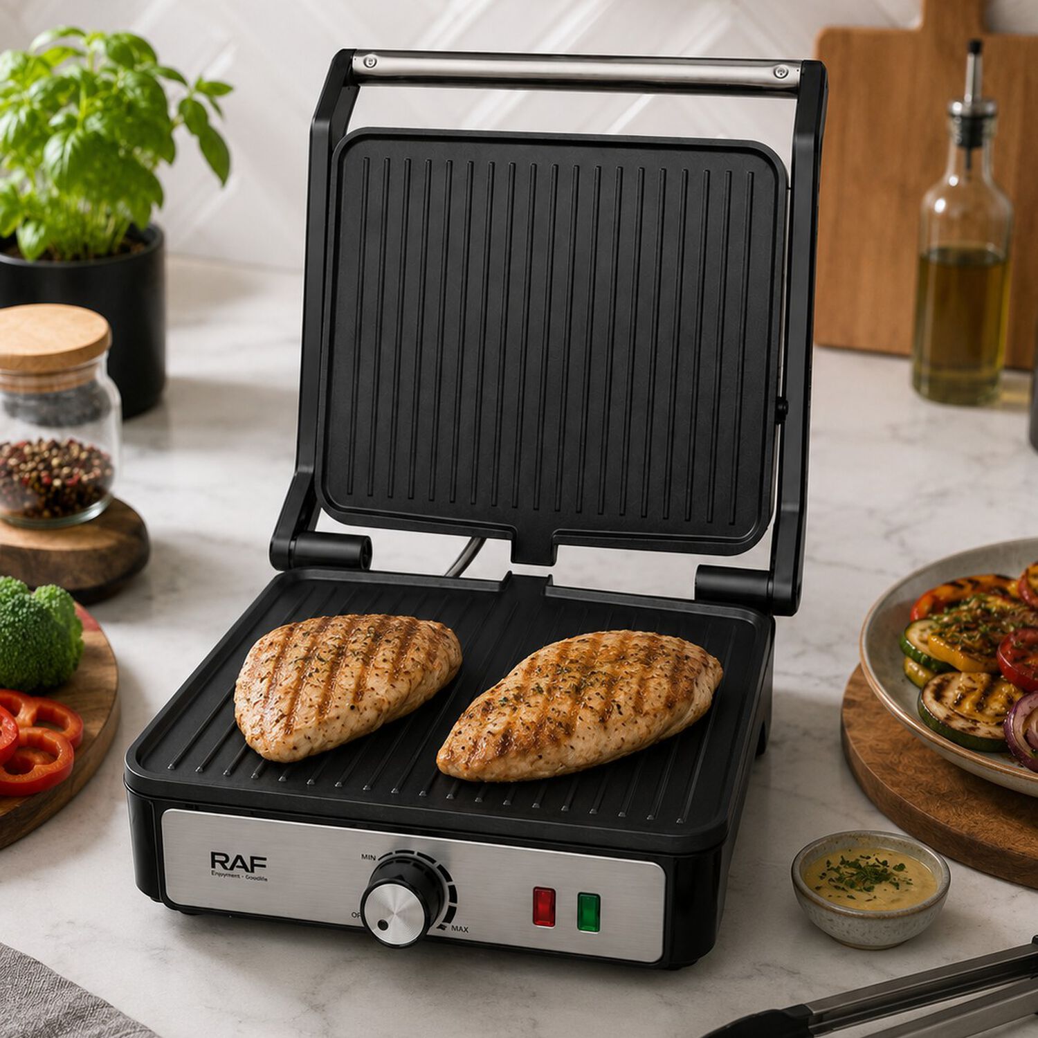 Tostador Panini Plancha Parrillera 2000w Con Grill Color Cromo Con Negro image number 4.0