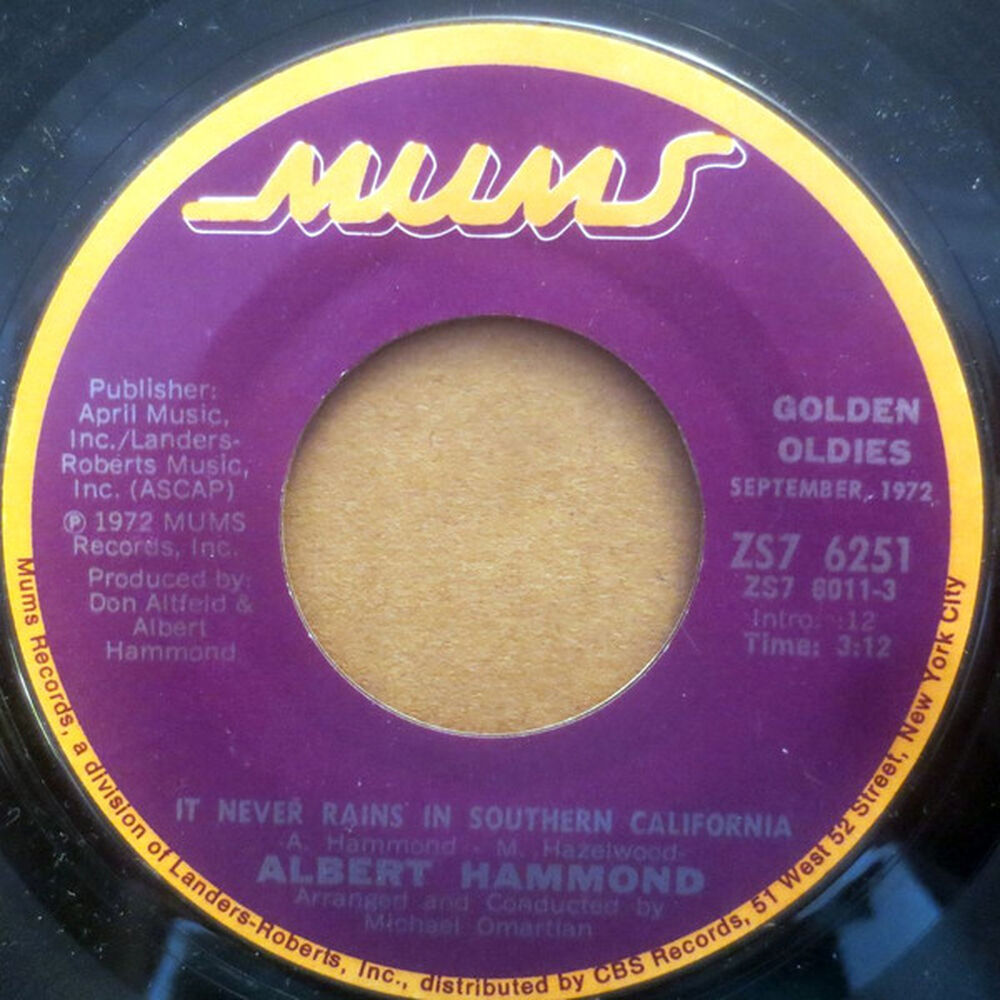 Albert Hammond - It Ever Rains In Southern California | 7" Single Vinilo Usado image number 1.0
