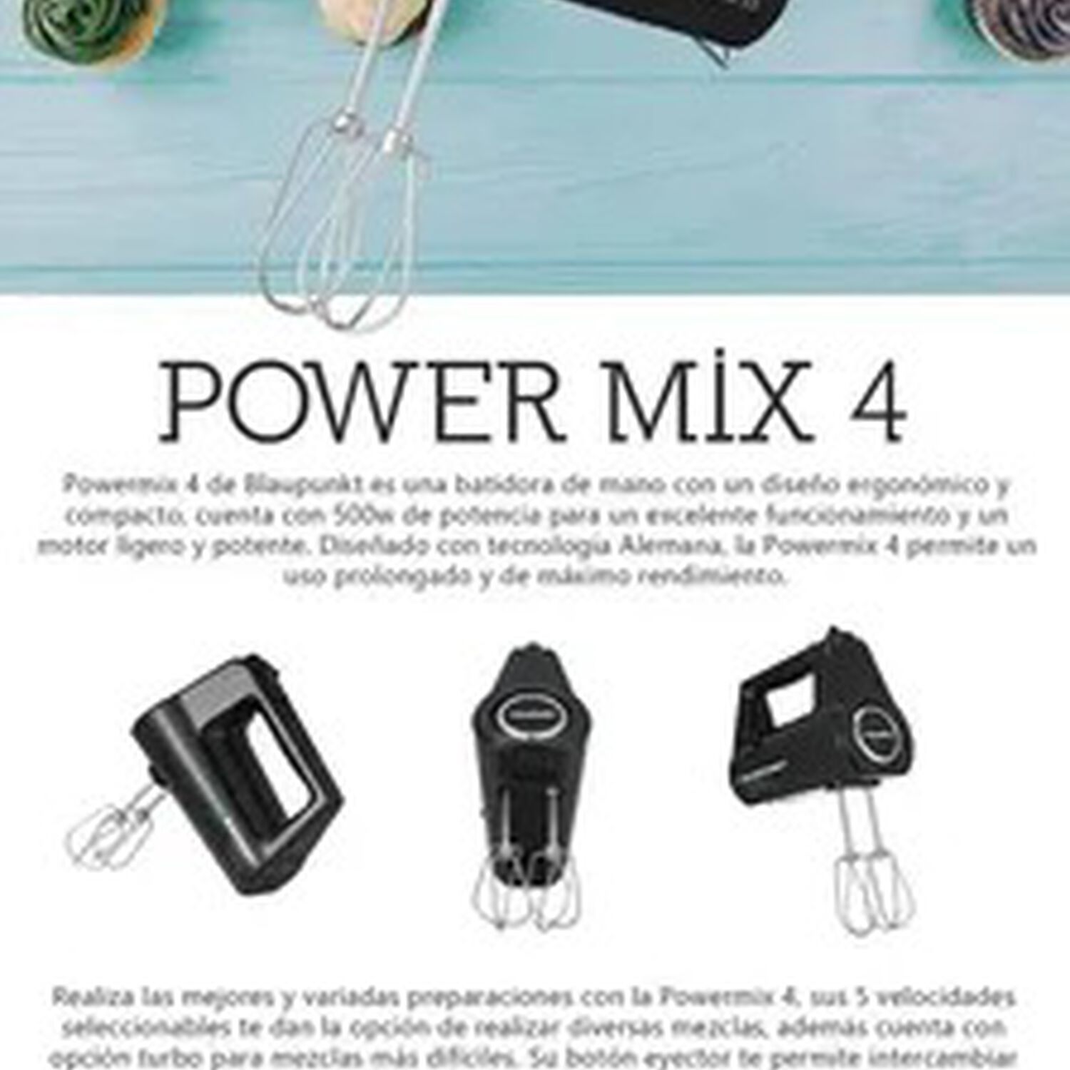 Batidora De Mano Blaupunkt Powermix 4 500w 5 Velocidades Color Negro image number 5.0